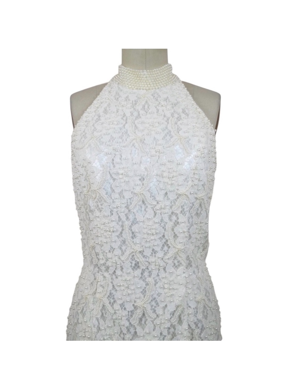 ST. TROPEZ Ivory Pearl Halter Neck Beaded Lace Wedding Gown With Sweeping Train - Picture 4 of 16